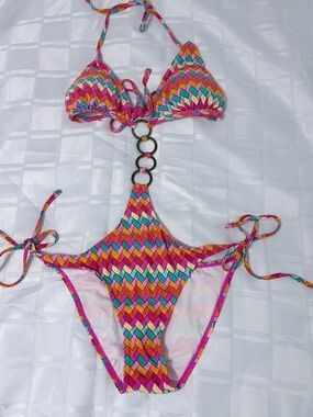 NWOT Monokini Multicolour Patterned One-Piece Missoni Inspired Swimsuit Sz XS